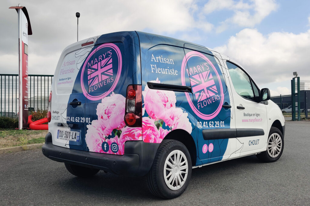 Covering Emprint Cholet flocage véhicule Mary's Flowers artisan fleuriste par Emprint enseigne et signalétique